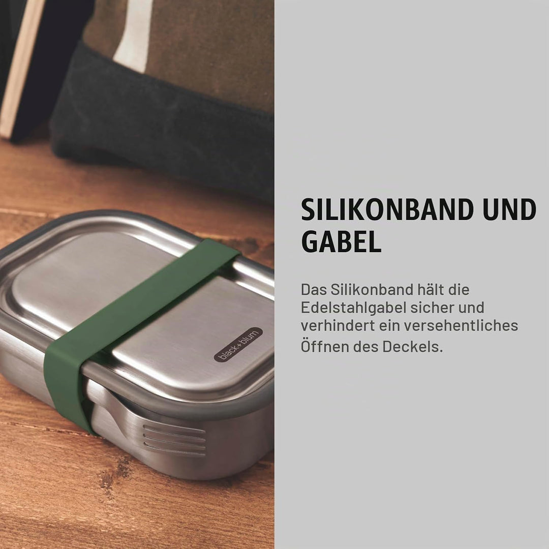 BLACK + BLUM Lunchbox Edelstahl 1L | Olive | 3-in-1 | Vakuumverschluss- 100% auslaufsicher | inkl. G