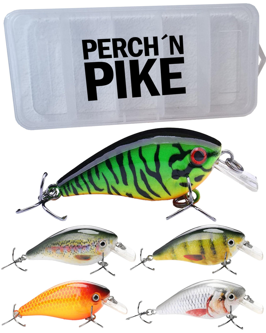 Crankbait 5er Set für Barsch, Hecht & Zander, 6g I 5,7cm schwimmend, Kunstköder Set für Spinnfischen