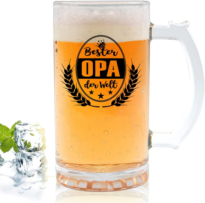 Bester OPA der Welt Bierkrug Bierglas (0,5 liter) im Geschenkbox, Ruhestand Geschenk Bier Geschenke