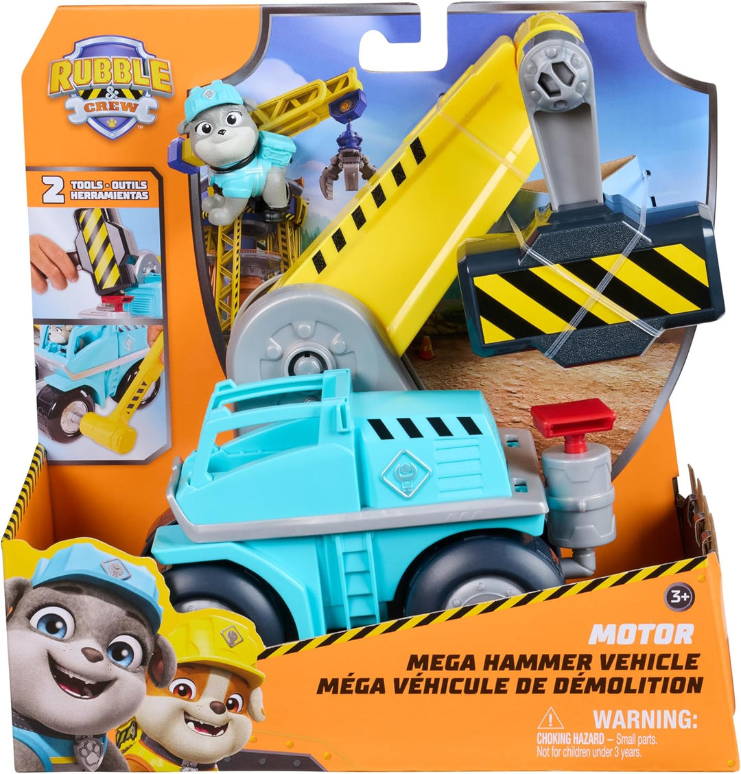 Rubble & Crew - Motors Mega-Hammer-Fahrzeug, 25cm 2-in-1 Baufahrzeug mit Motor-Figur und abnehmbaren
