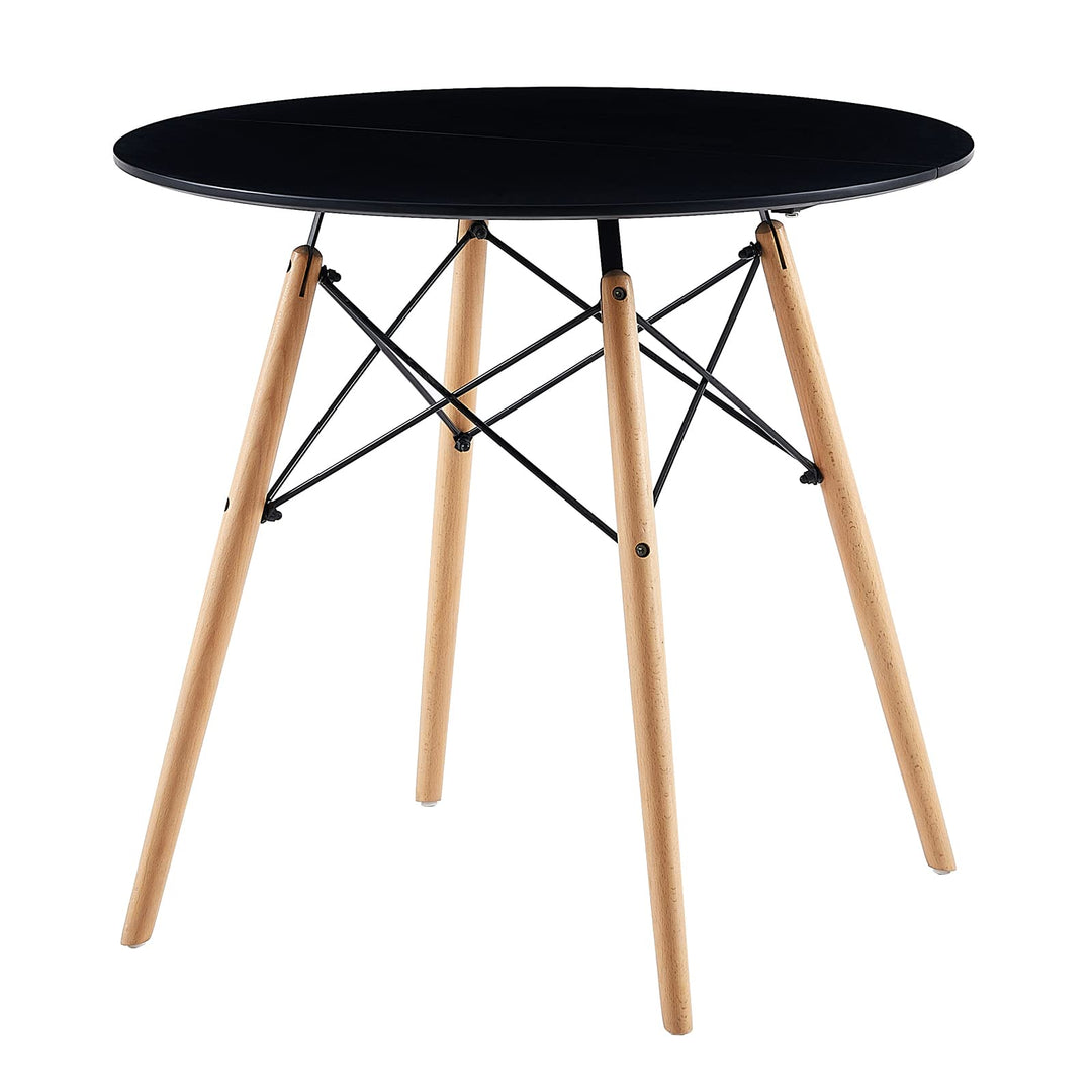 H.J WeDoo Esstisch Rund Küchentisch Modern Retro Kaffeetisch mit Buche Holz Beine Schwarz 80 x 75 cm
