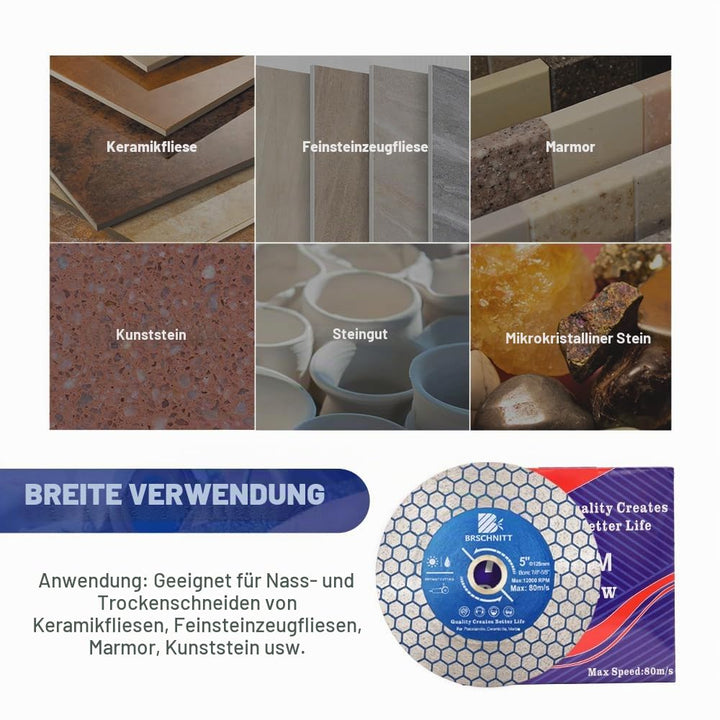 Diamant Trennscheibe 115mm - BRSCHNITT Doppelseitig zum Schneiden und Schleifen Granit Marmor Fliese