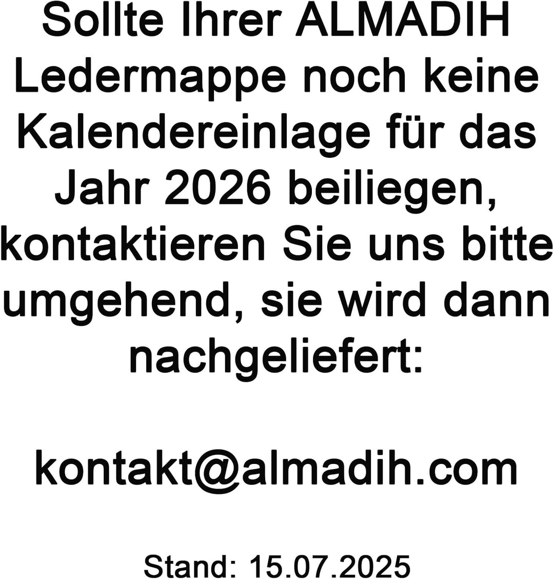 ALMADIH Leder A6 Kombimappe 2 Fächer mit Reissverschluss Kalender 2024 Premium Rindsleder Braun Delu