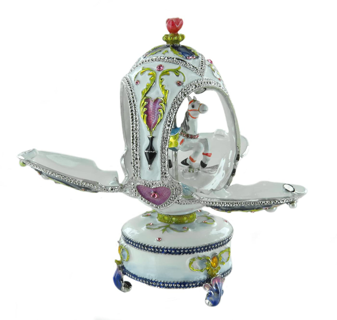 Lutèce Créations Musikalisches Ei/Schmuckei im Fabergé-Stil aus Porzellan mit Spieluhr, beweglichem