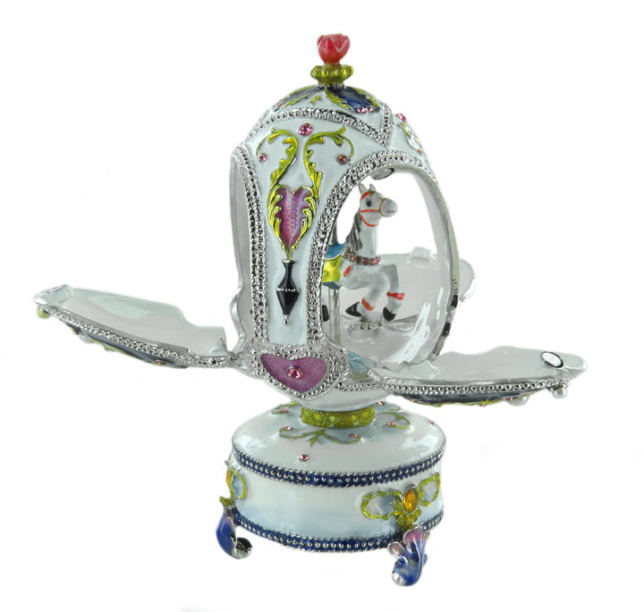 Lutèce Créations Musikalisches Ei/Schmuckei im Fabergé-Stil aus Porzellan mit Spieluhr, beweglichem