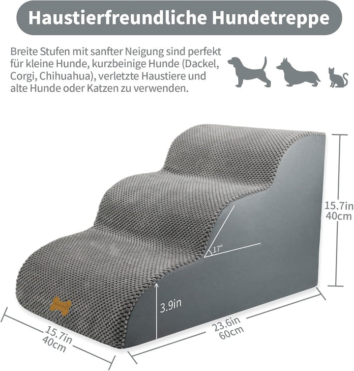 Nepfaivy Hundetreppe für Kleine Hunde 3-Stufig, Haustiertreppe für Bett und Sofa aus Hochdichtem Sch