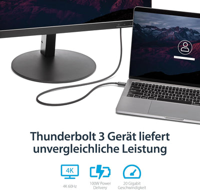 StarTech.com 1m Passives Thunderbolt 3 Kabel, 20Gbps, 100W PD, 4K Video, Thunderbolt Kabel, Kompatib