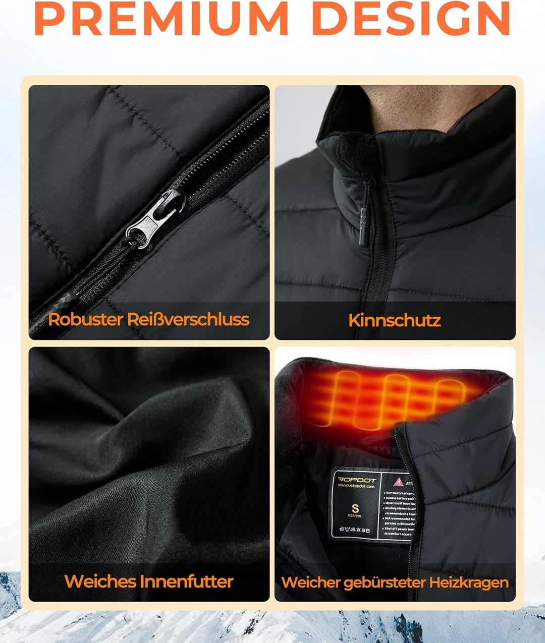 Topdot Beheizbare Weste, Heizweste Herren mit Powerbank 7.4V 16000mAh, 8 Heizzonen, Elektrische Heiz