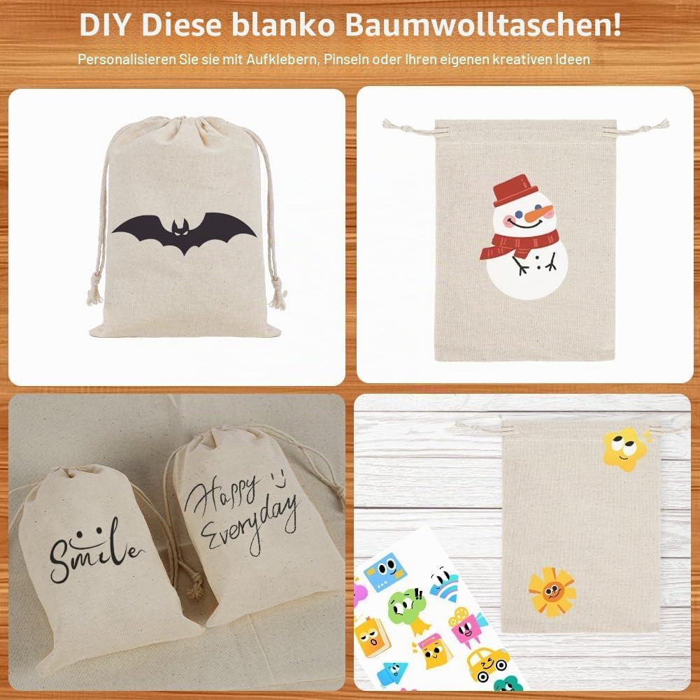 OFFCUP 10 Stück Baumwollsäckchen, 30x45cm Stoffbeutel zum Bemalen, Stoffsäckchen mit Zugband, DIY Ba