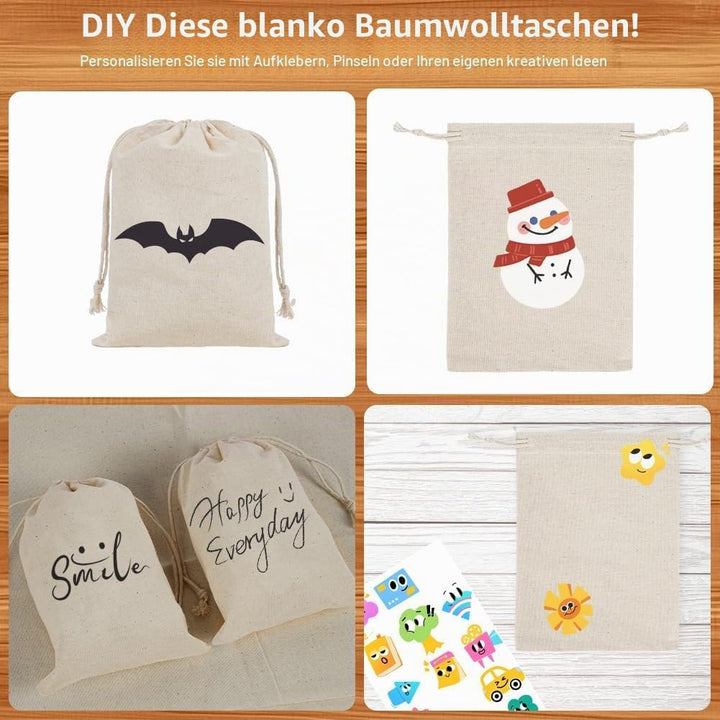OFFCUP 10 Stück Baumwollsäckchen, 30x45cm Stoffbeutel zum Bemalen, Stoffsäckchen mit Zugband, DIY Ba
