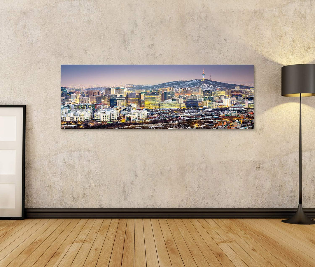 Bild Bilder auf Leinwand Seoul Südkorea Stadtsilhouette Wandbild Poster Leinwandbild SVV 120x40cm -