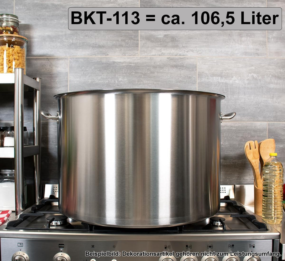 Beeketal 'BKT-113' Gastronomie Kochtopf ca. 106,5 Liter aus Edelstahl mit starken Griffen und Deckel