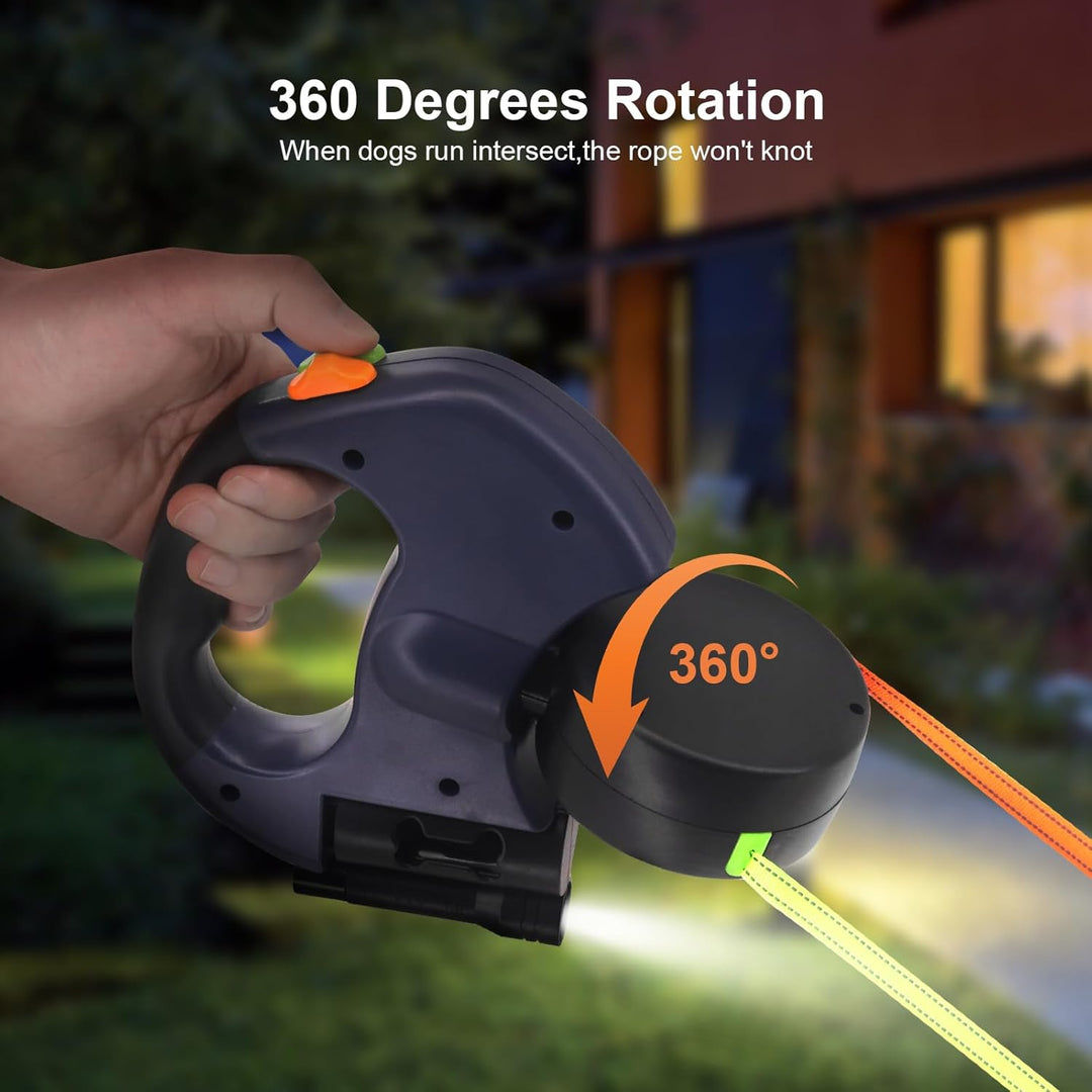 3M Doppel Einziehbare Hundeleine, mit Rutschfestem Griff Hundeleine mit LED Licht Reflektierend Walk