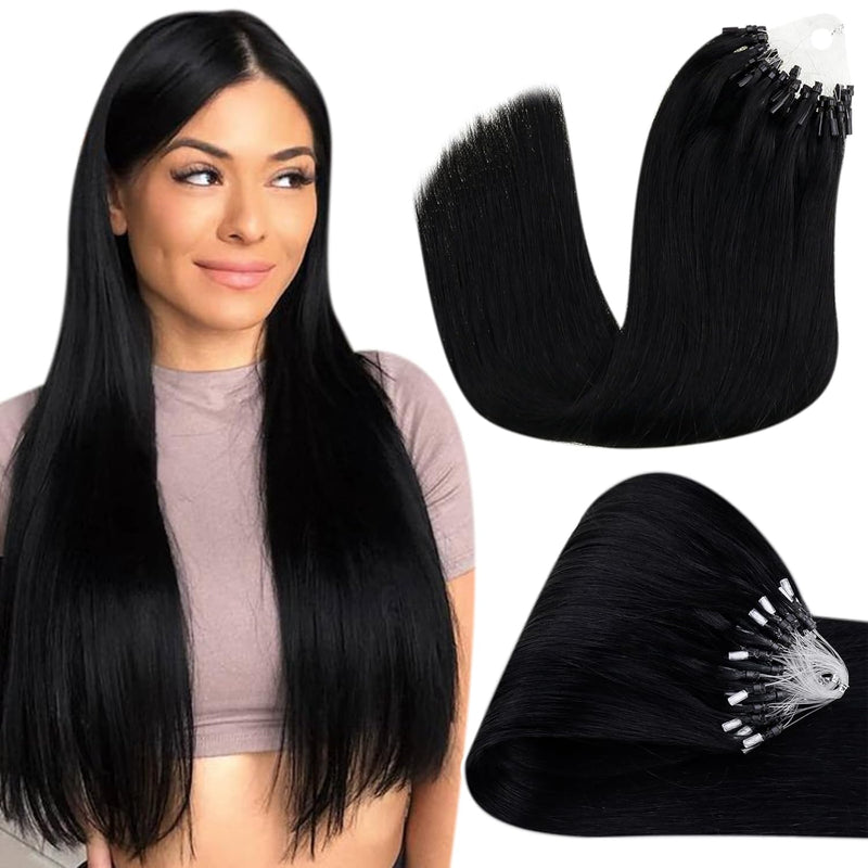 Hetto Microring Extensions Echthaar Schwarz 55CM Haarverlängerung Micro Loop Extensions Remy Extensi
