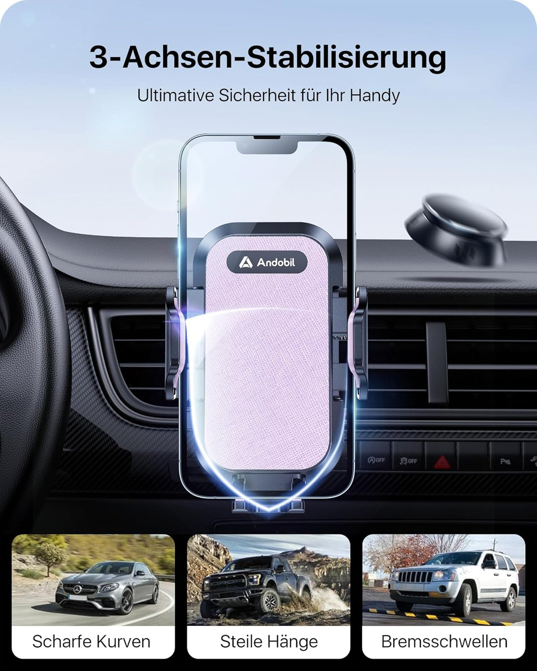 andobil Handyhalterung Auto Lüftung [2025 Neueste Lüftungsclip] Kfz Handy Halterung [100% Sicherer G