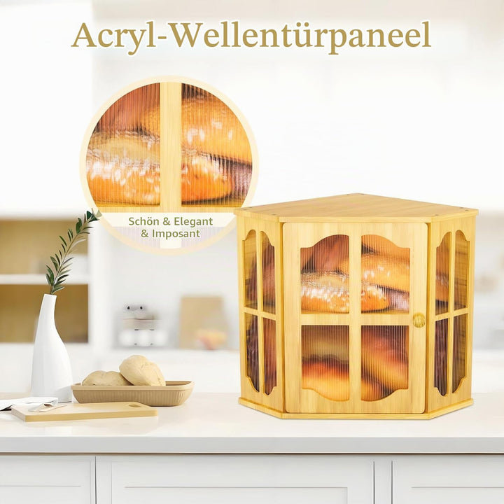 Bambus Brotkasten, Küche Ecke Brotbehälter mit 2 Etagen und Sichtfenster | Brotaufbewahrung Brotbox