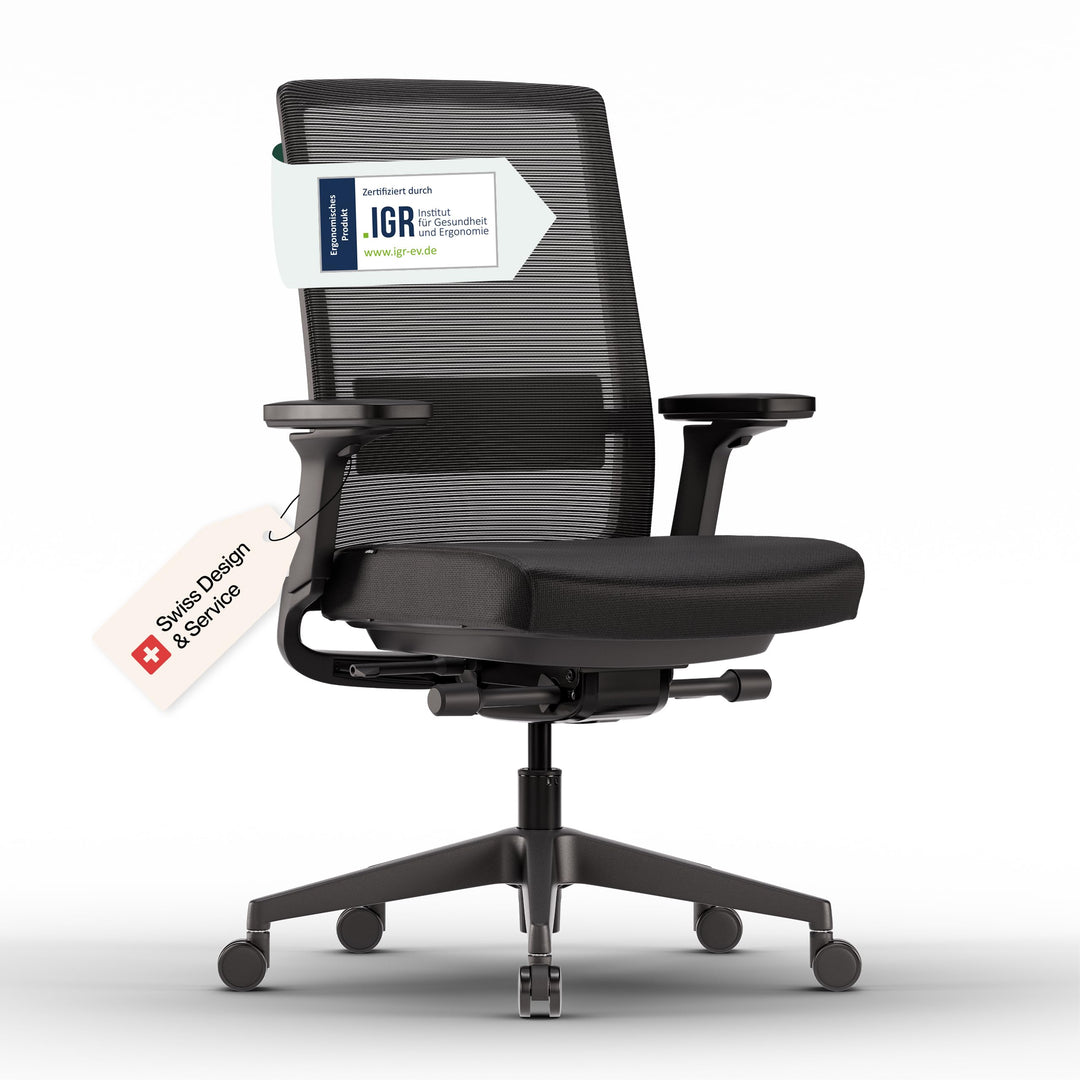 Active Bürostuhl Mattschwarz TESTSIEGER | Ergonomischer Schreibtischstuhl mit Synchronmechanik & ada