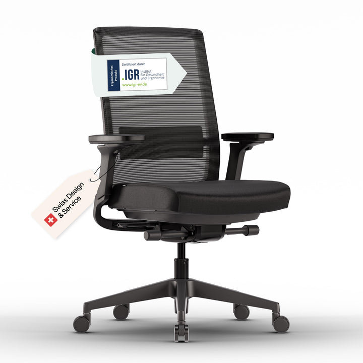 Active Bürostuhl Mattschwarz TESTSIEGER | Ergonomischer Schreibtischstuhl mit Synchronmechanik & ada