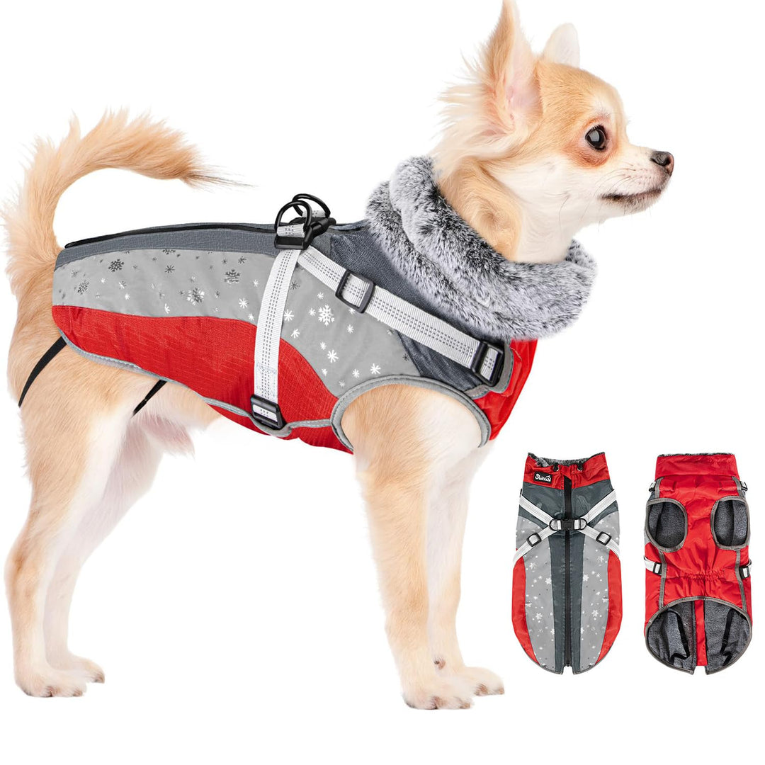 Eyein Hundemantel Winter mit Geschirr, Wasserfest Winddicht Reflektierend XS Rot, XS Rot