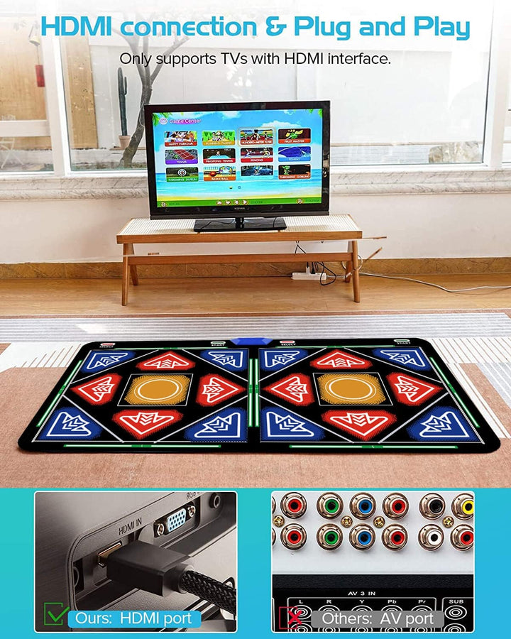 HDMI kabellose Doppel-Tanzmatte für Kinder & Erwachsene, mit Kamera & 64GB Speicher,1030 Spiele,650
