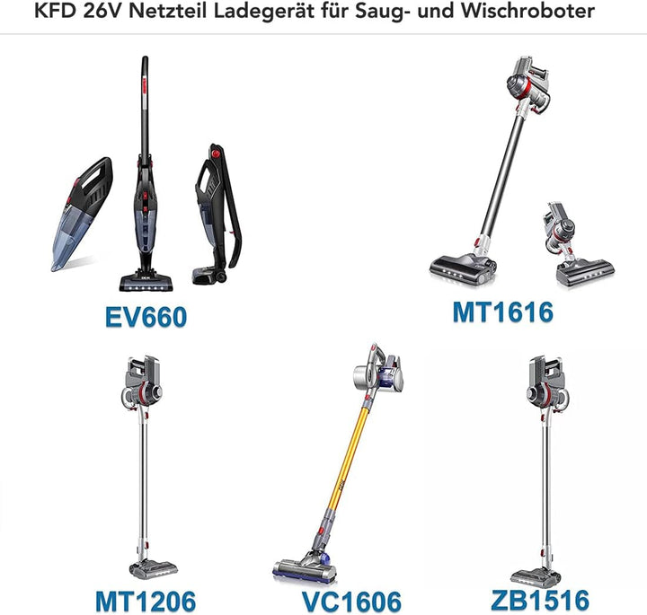 KFD 26V Netzteil Ladegerät für VYTRONIX EBCV6 NIBC22 3-in-1 Staubsauger Hoover H-Free 100 & 500 Pets