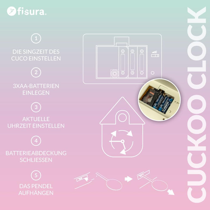 Fisura - Farbverlauf Kuckucksuhr mit Zifferblatt. Wanduhr modern. Kuckuckuhr Schwarzwalduhr. 3 AA-Ba