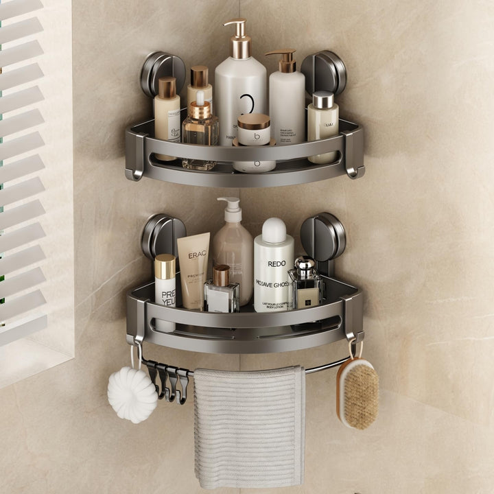 Duschablage Ohne Bohren, Duschregal Ecke Saugnapf Badezimmer Regal Wand Duschkorb mit Handtuchhalter