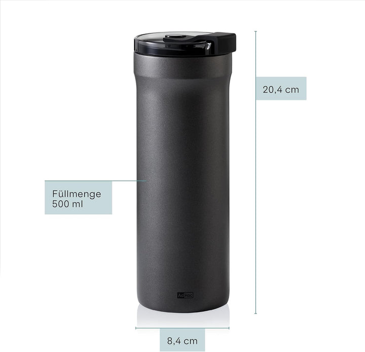 AdHoc Pulse Thermobecher 500 ml, Coffee To Go Becher, Edelstahl Dark Grey, Dark Grey