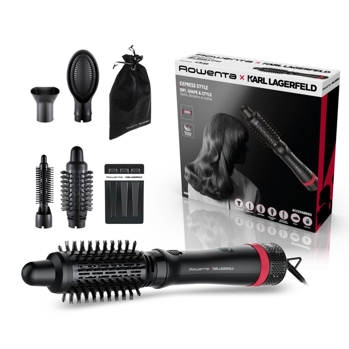 Rowenta x Karl Lagerfeld CF635L Express Style Warmluftbürste | 5-in-1 Stylingbürste | Keratin & Glow
