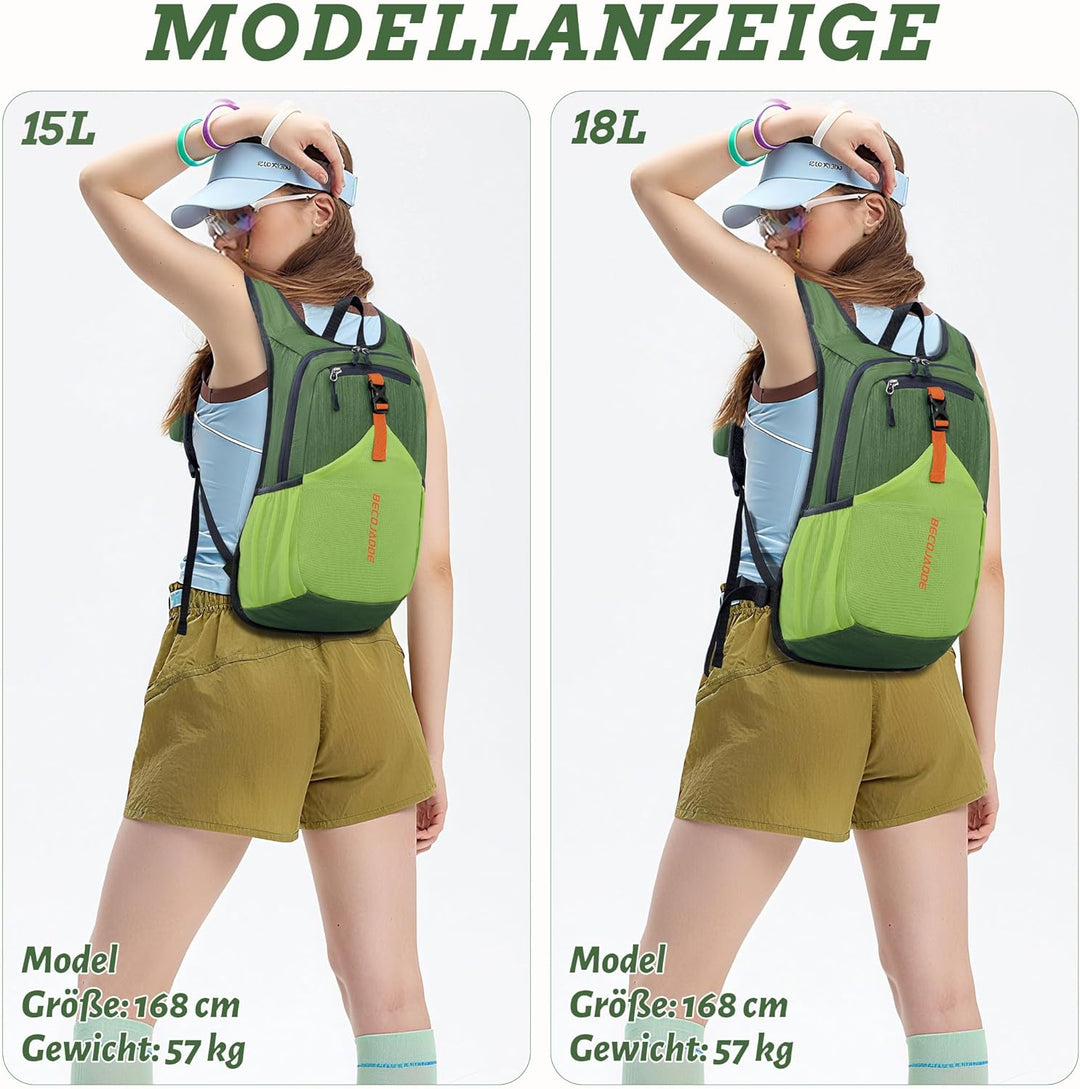 BECOJADDE 15L Wanderrucksack Herren Kleiner Rucksack Damen Leichter Daypack Tagesrucksack Faltbarer