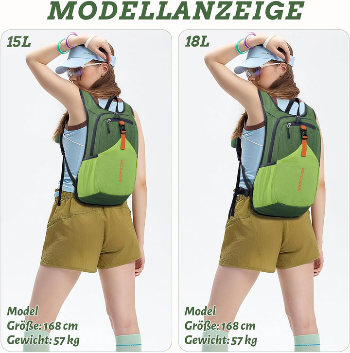 BECOJADDE 15L Wanderrucksack Herren Kleiner Rucksack Damen Leichter Daypack Tagesrucksack Faltbarer
