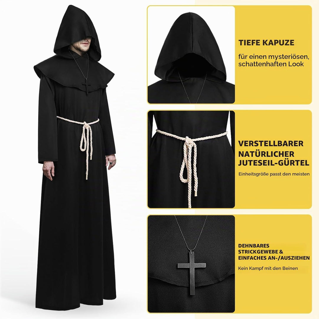 KONVINIT Mönch Robe Kostüm Männer Prister Gewand Kostüm Mittelalterliche Robe mit Kapuze Halloween K