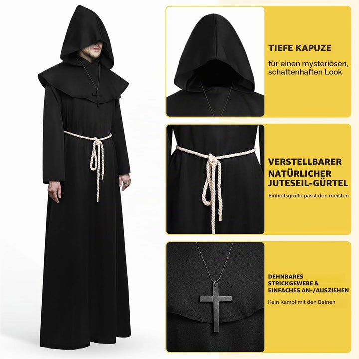 KONVINIT Mönch Robe Kostüm Männer Prister Gewand Kostüm Mittelalterliche Robe mit Kapuze Halloween K