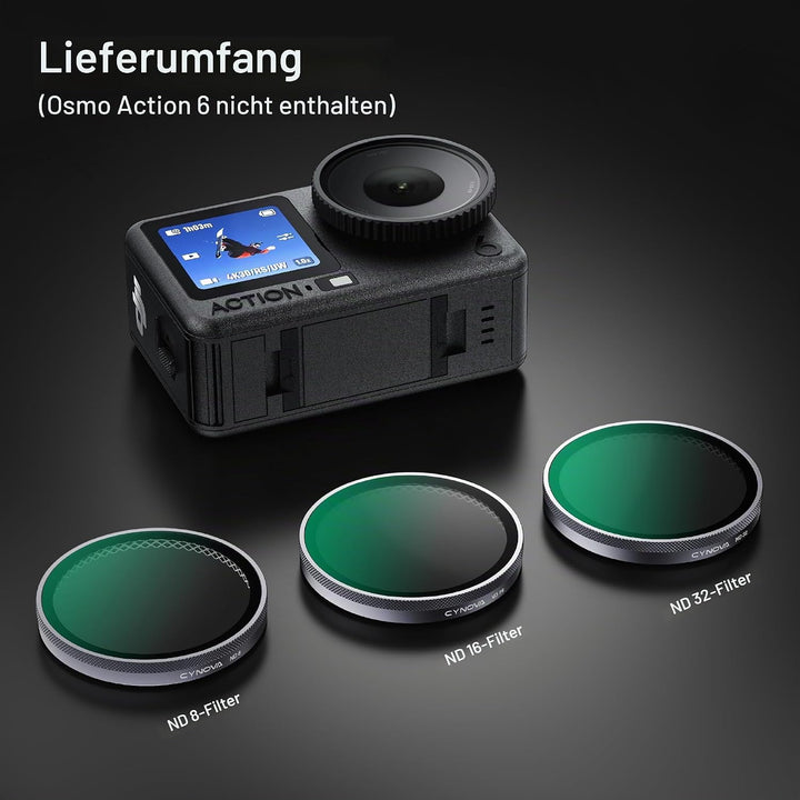 CYNOVA Osmo Action 6 ND Filter 3er Pack ND8, ND16, ND32, Osmo Action 6 Filterset Kompatibel mit DJI