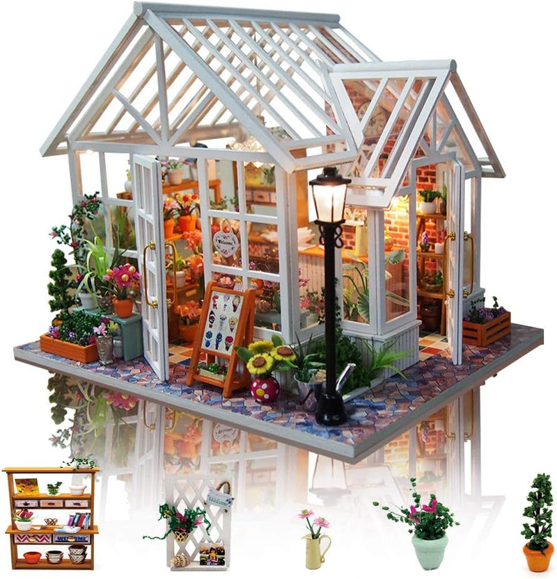 GuDoQi DIY Puppenhaus Miniatur Kit, 3D Hölzernes Puppenhaus Bausatz mit Möbeln und Musik und LED-Lic