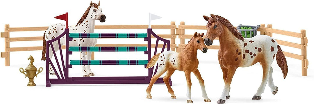 schleich 42433 HORSE CLUB Lisas Turnier-Training, 17 Teile Spielset mit 3x schleich Pferde Figuren u