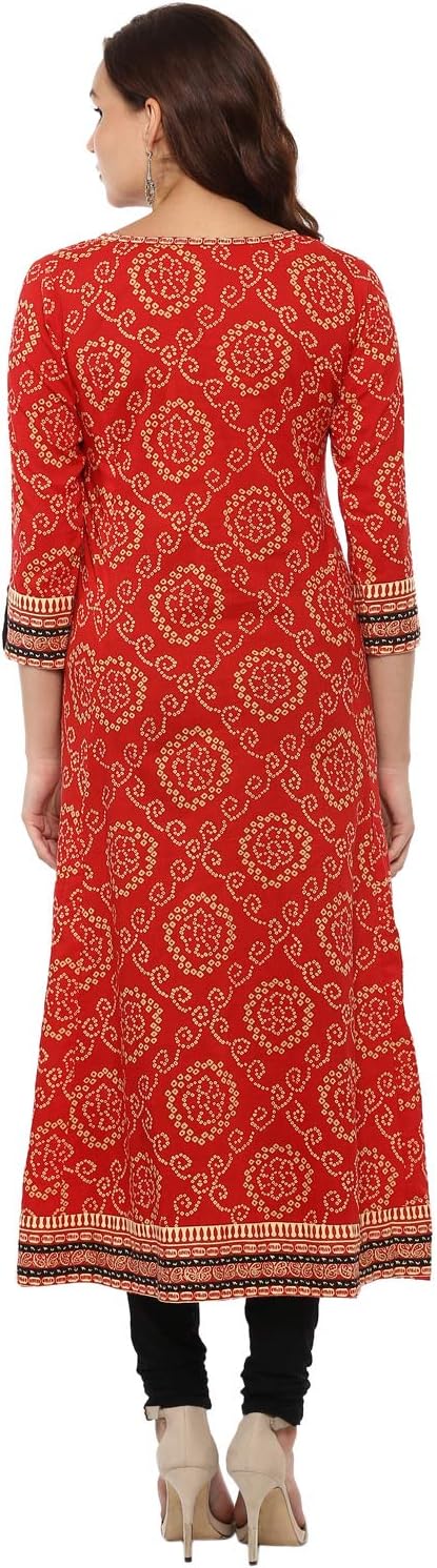 Yash Gallery Indian Tunika Tops Damen Baumwolle Bandhej Print Anarkali Kurta (Rot) L Rot, L Rot