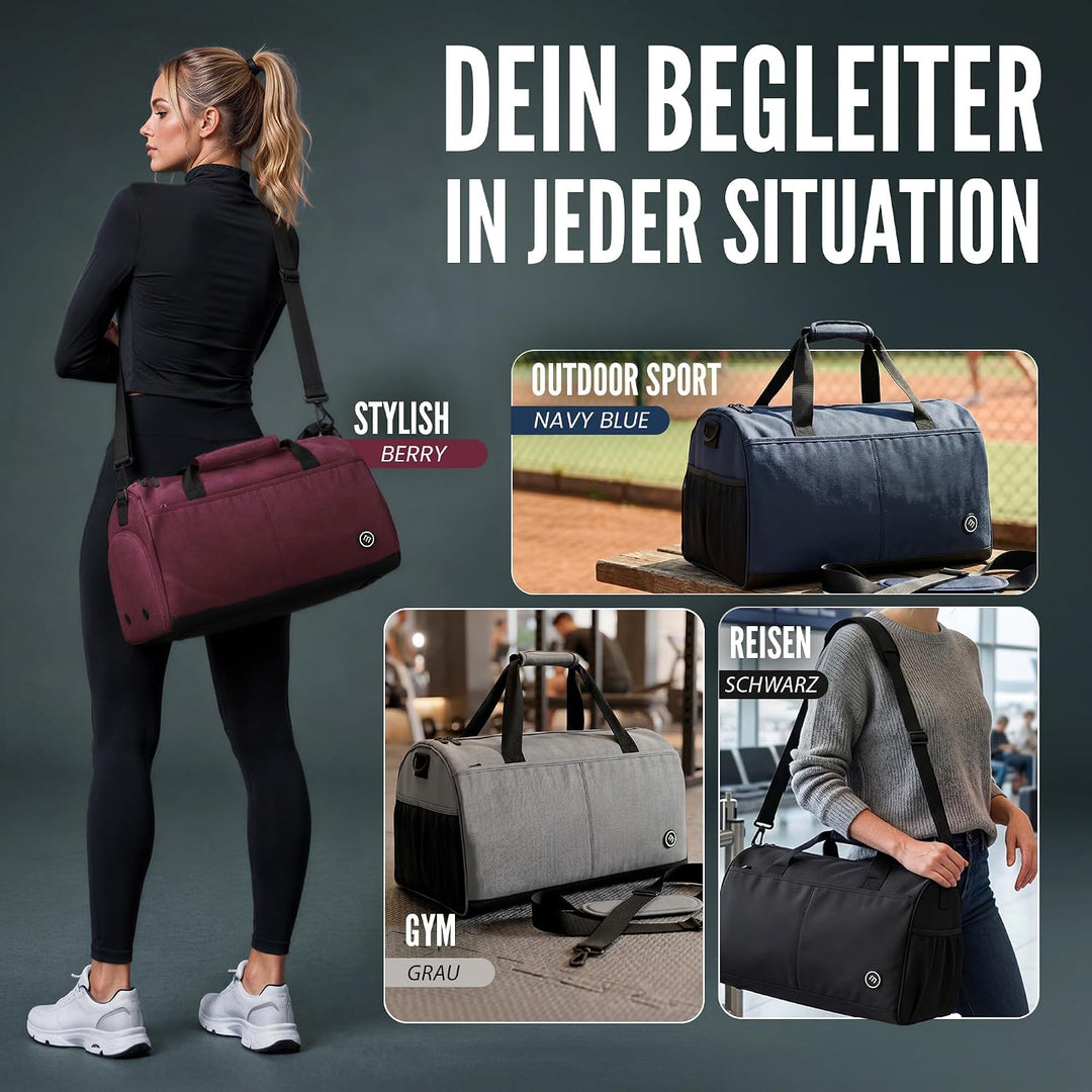 Sporttasche Herren Trainingstasche Damen + Schuhfach Nassfach | 40/60L mit Rucksack-Funktion, 30/50L