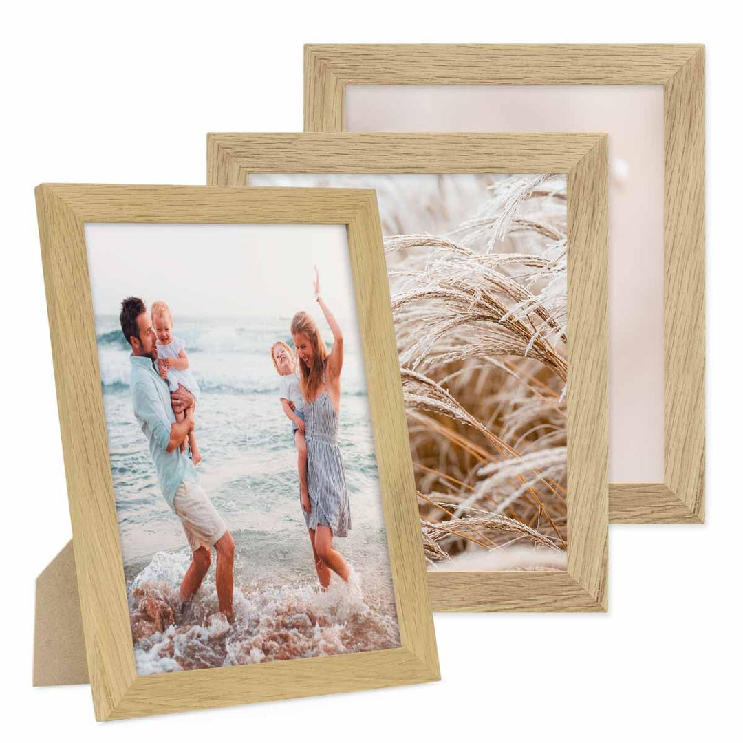 PHOTOLINI Bilderrahmen 20x25 cm Eiche Massivholz, breite Rahmen, 3er Set, modern, bruchsicheres Acry