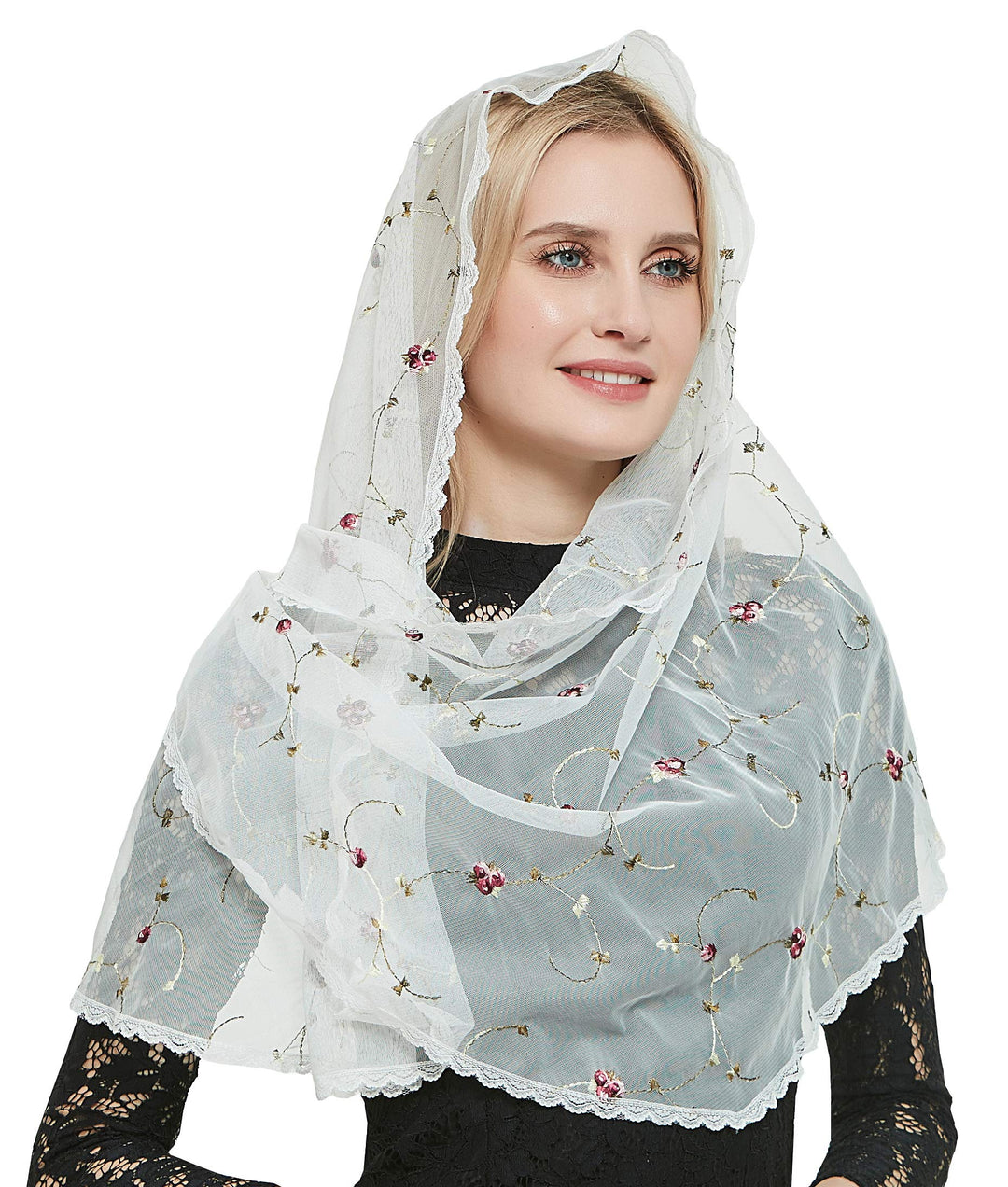 Leimandy Orthodox Veil Head Covering with Embroidered Flowers Catholic Chapel Mantilla veil V50 Elfe