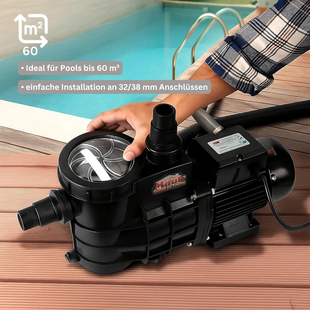 Mauk Schwimmbadpumpe 320 W 7500l/h max 60 m³ inkl Vorfiltereinsatz Single, Single