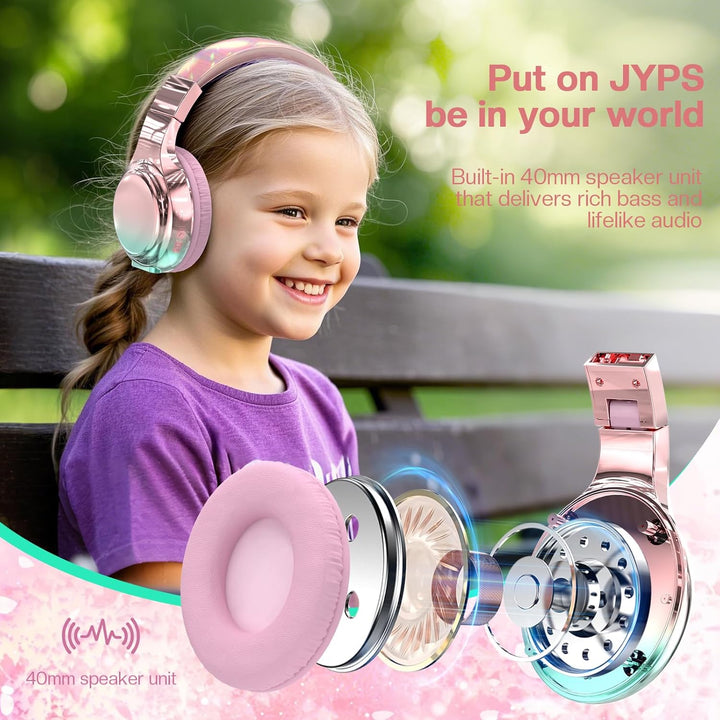 JYPS Bluetooth Kopfhörer Kinder, Kabellose Kopfhörer Bluetooth Kinder Over Ear, Kopfhörer Kinder Blu