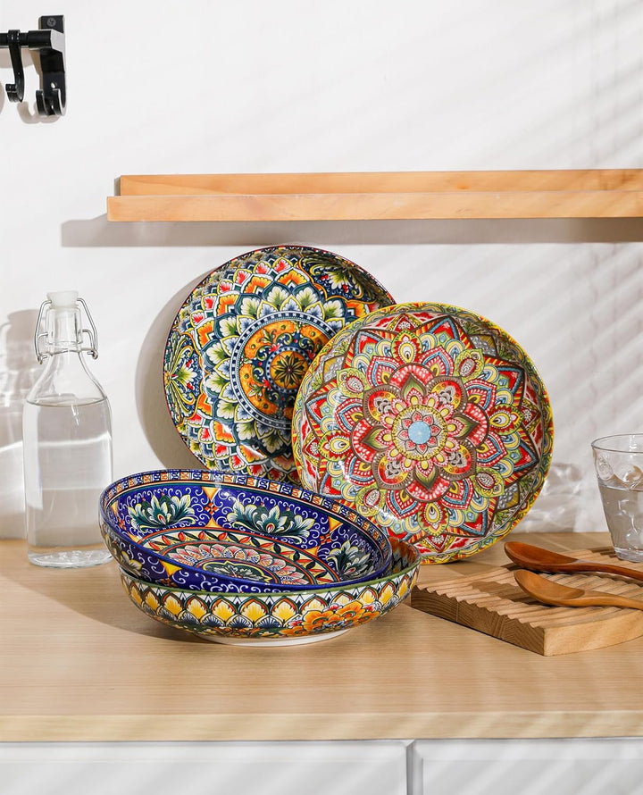 Henten Home Pastateller Set, Suppenteller/Buntes Tiefteller 4er, 1000ml Mehrzweckschalen für Suppe,