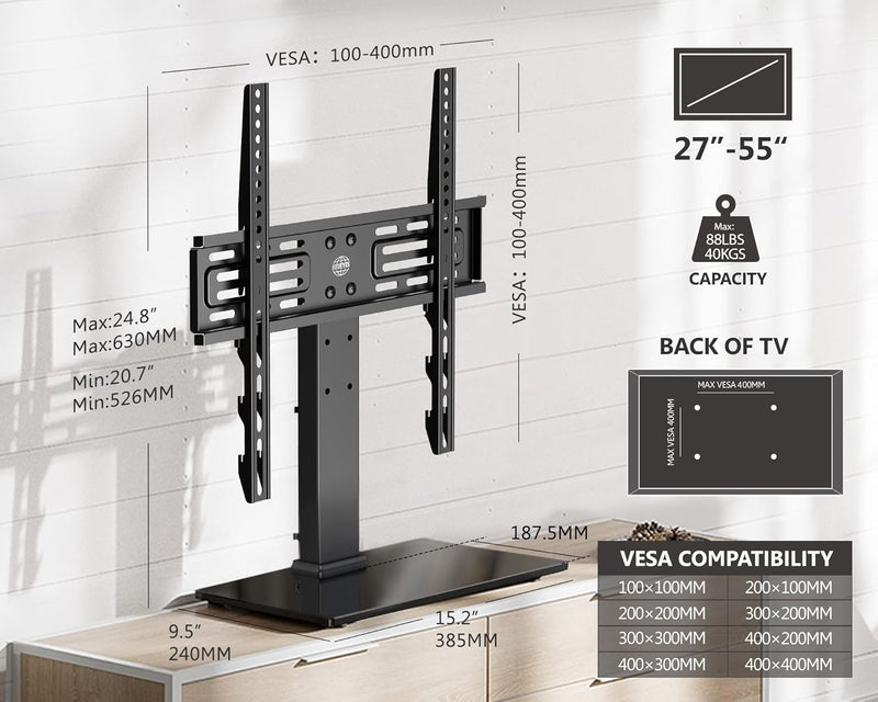 FITUEYES TV Standfuss TV Ständer für 27-55 Zoll LCD LED OLED Plasma Flach & Curved Fernseher Höhenve