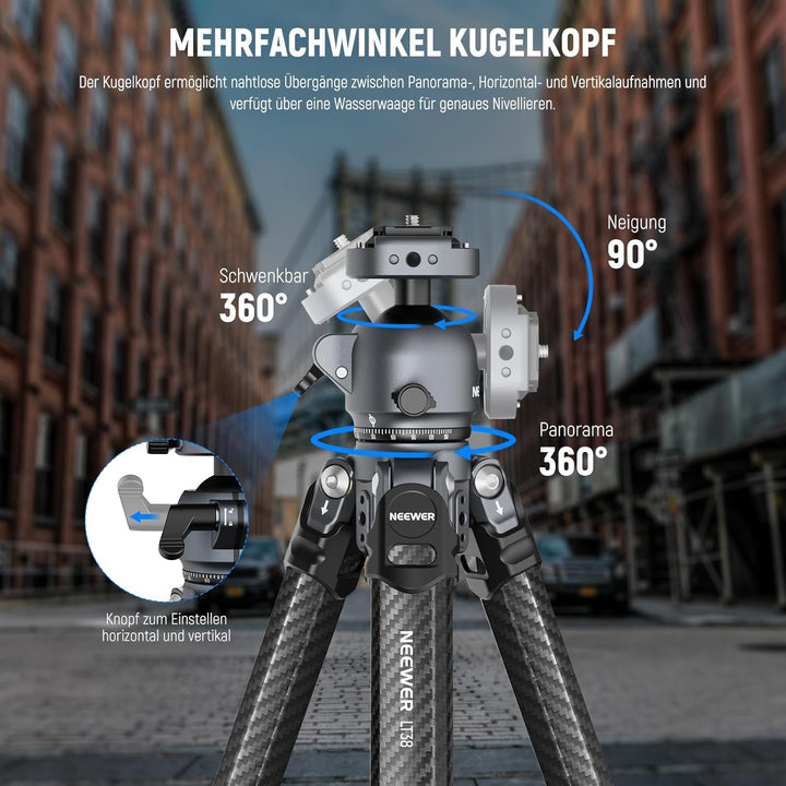 NEEWER LITETRIP LT38 61" Reisestativ Kamera, tragbarer Ständer aus Carbonfaser, 360°Kugelkopf, Arca
