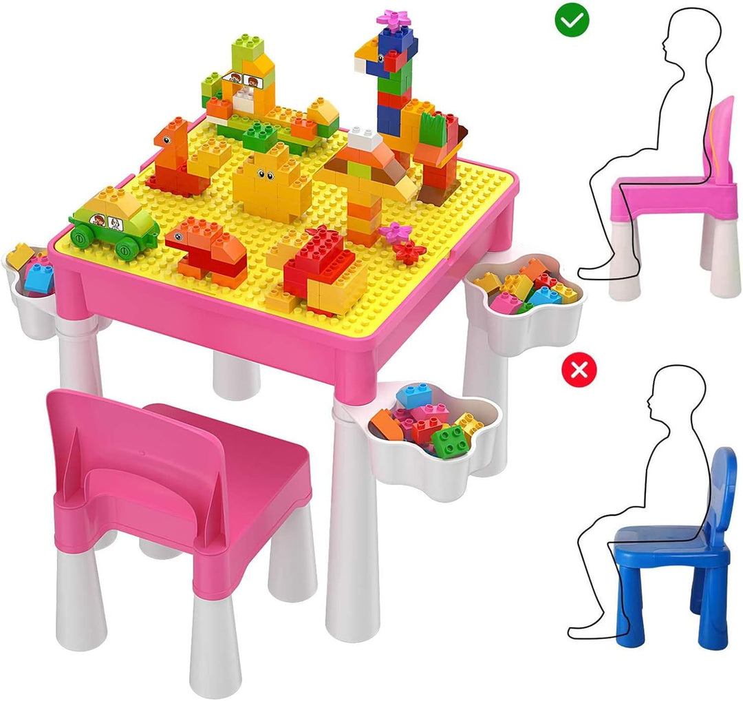 burgkidz Kindertisch mit Stühle, Kinder Tisch Stuhl Set für Prinzessin Mädchen mit 128 Stück Grosse