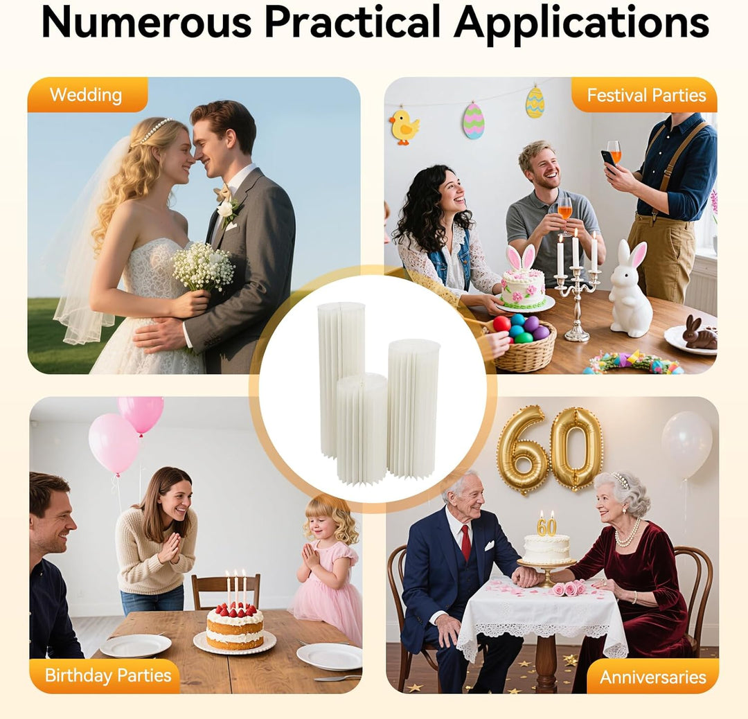 3 Stück Hochzeit Karton Blumensäule Vasen, Blumenständer Dekosäule Faltbarer Deko Säulen mit PVC-Pla