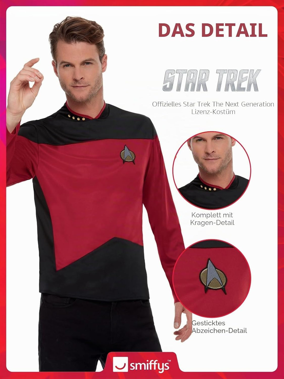 Smiffys Star Trek, The Next Generation Command Uniform, Ma Top, offiziell lizenziertes Star Trek Kos