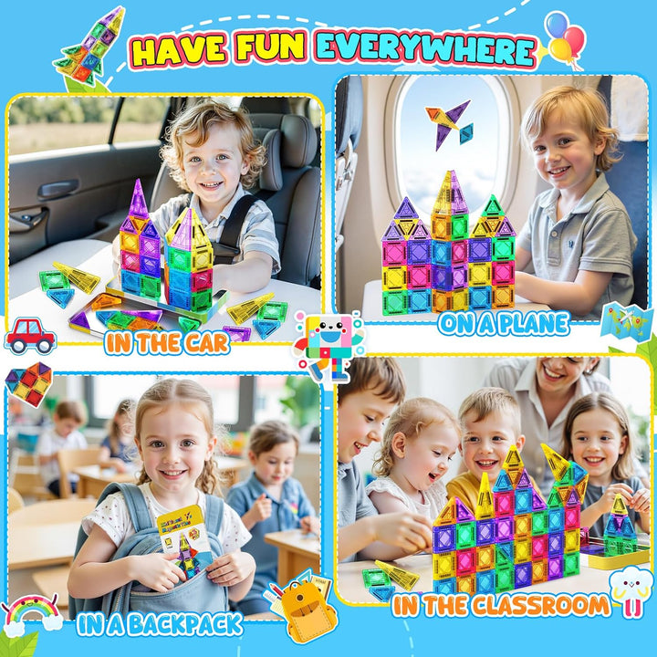 iKidiki Magnetische Bausteine Reiseset-43 Teile, Reisespiele Kinder ab 3 4 5 6 Jahre Spielzeug ab 3-