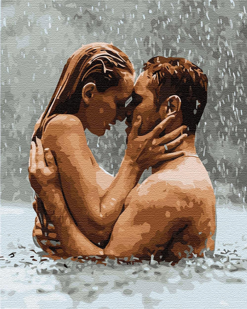 Artnapi Malen nach Zahlen Erwachsene mit Rahmen | DIY Handgemalt | Kuss im Regen | Kit für Anfänger